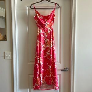 LORAN MIDI DRESS - COWL NECK SATIN SLIP DRESS IN PEONY BLOSSOM